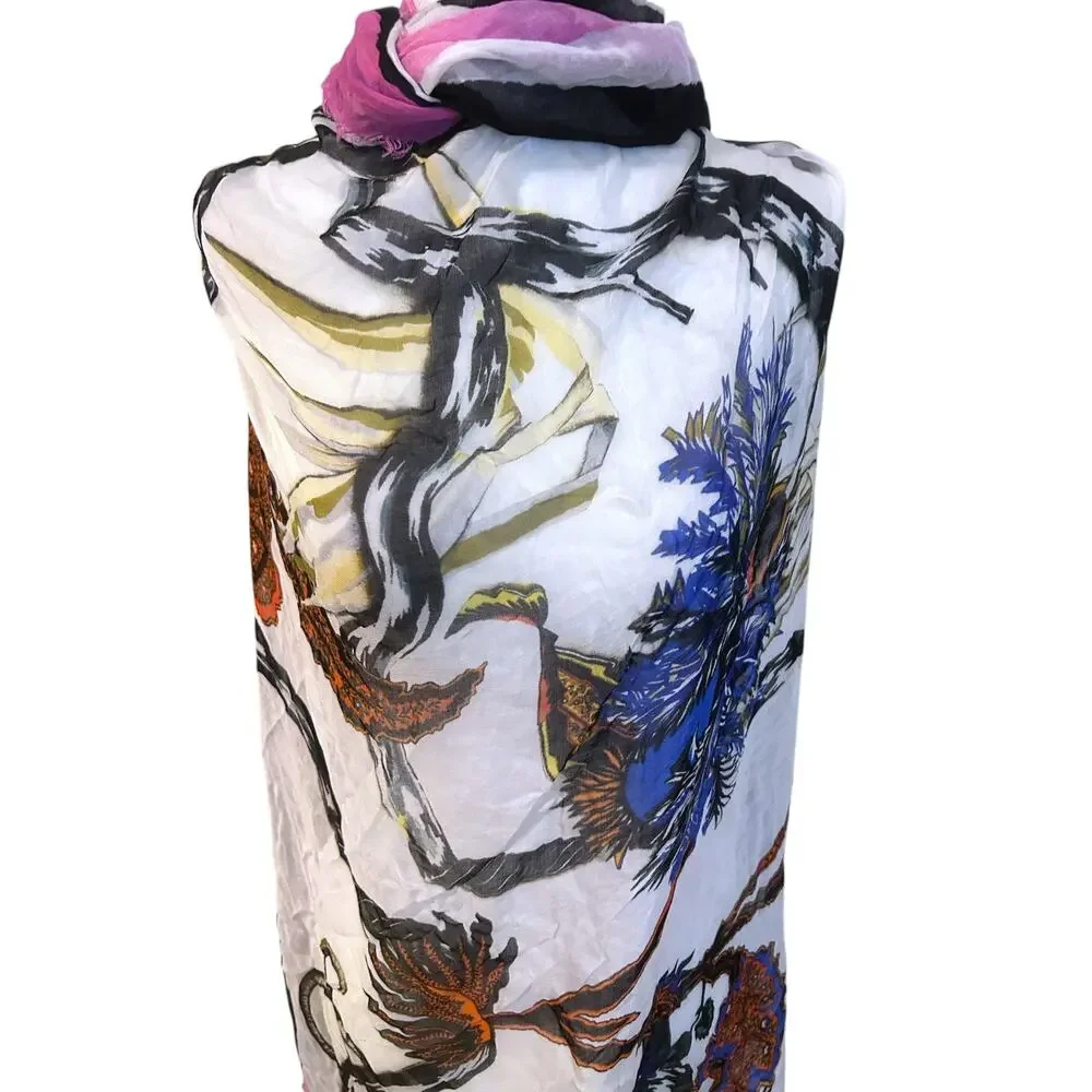 Balenciaga Square Scarf Wrap Floral Motif Pink White